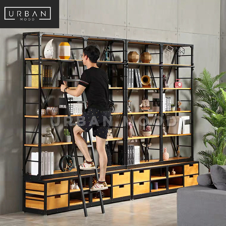 ARCHER Modern Industrial Solid Wood Library Shelf