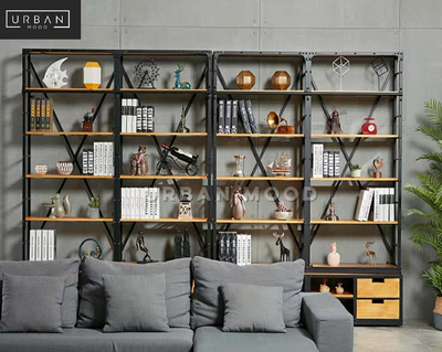 ARCHER Modern Industrial Solid Wood Library Shelf