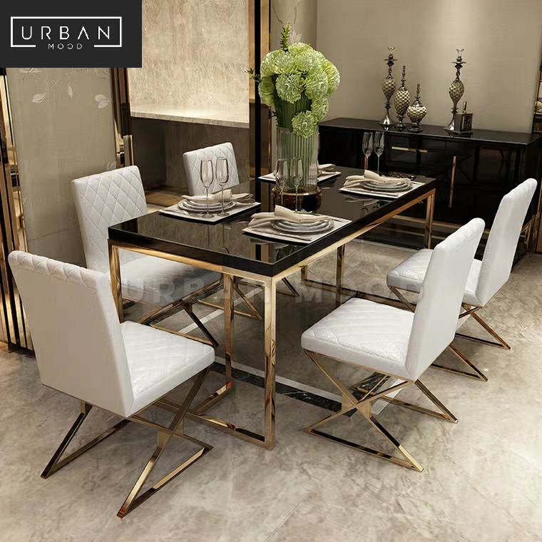 SYLPH Chrome Gold Dining Table & Chairs