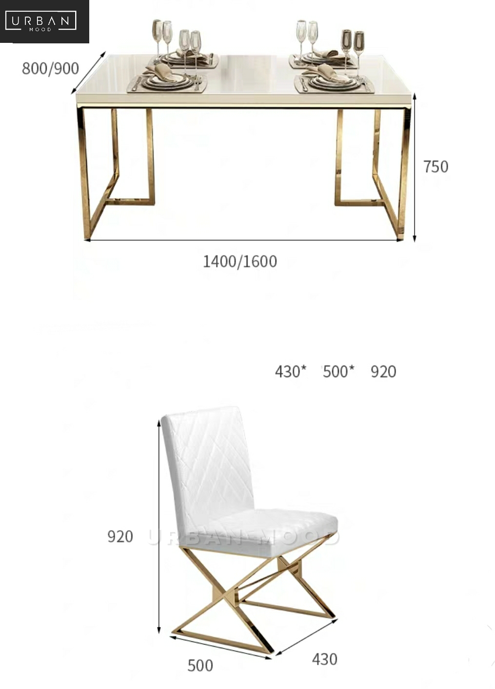 SYLPH Chrome Gold Dining Table & Chairs