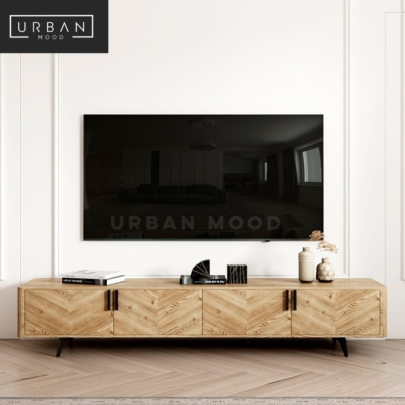 BURTON Rustic Solid Wood Chevron TV Console