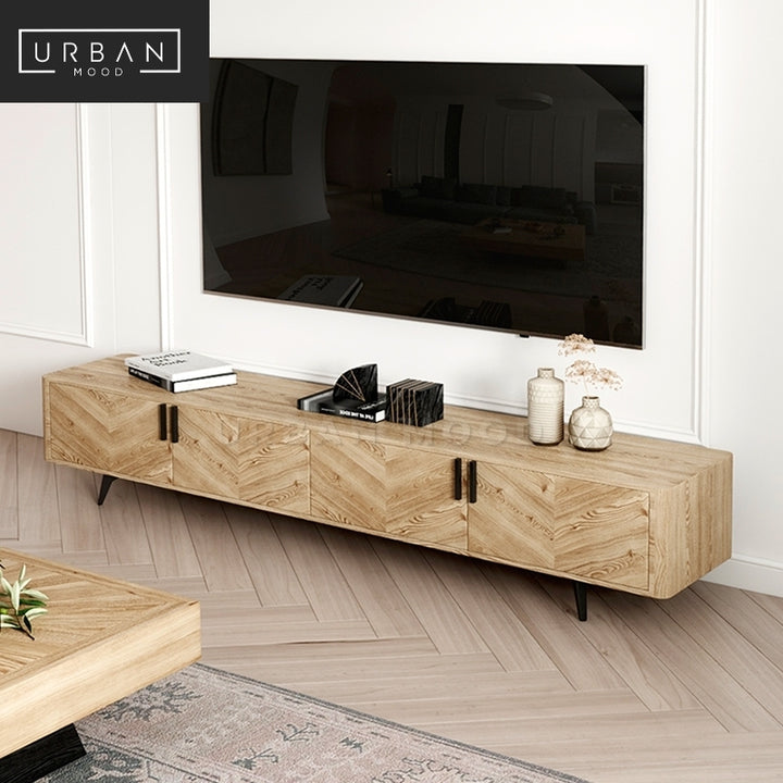 BURTON Rustic Solid Wood Chevron TV Console