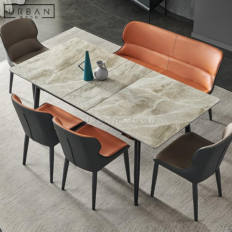 STILTON Modern Leather Dining Bench & Chairs