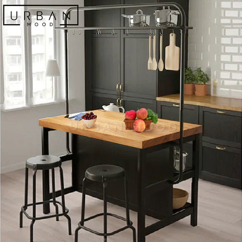 WILSON Industrial Solid Wood Kitchen Island