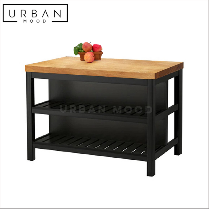 WILSON Industrial Solid Wood Kitchen Island