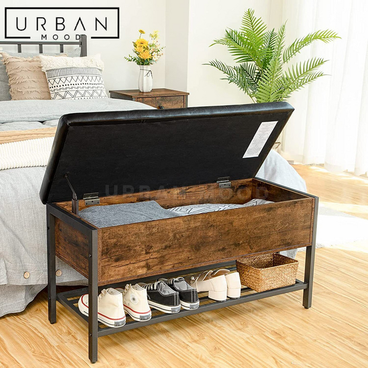 HAYES Industrial Solid Wood Shoe Bench