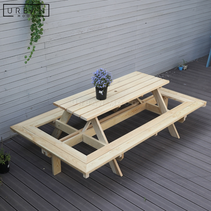 FIELDER Modern Solid Wood Outdoor Table & Bench