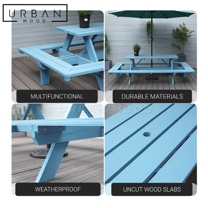 FIELDER Modern Solid Wood Outdoor Table & Bench