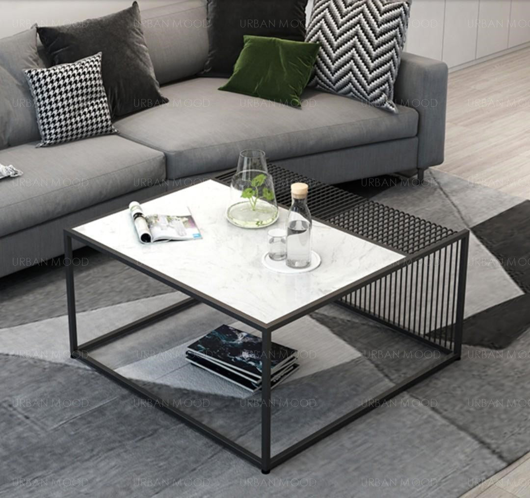 MACKENZIE Minimalist Marble Metal Frame Coffee Table