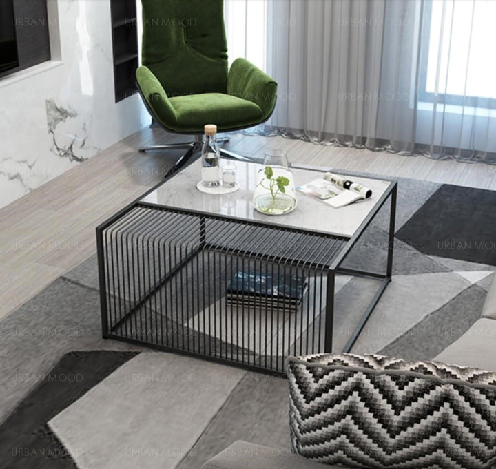 MACKENZIE Minimalist Marble Metal Frame Coffee Table