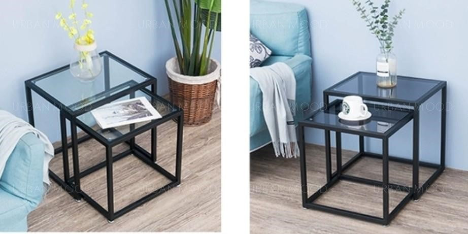 MARCIEL Modern Industrial Tempered Glass Side Table