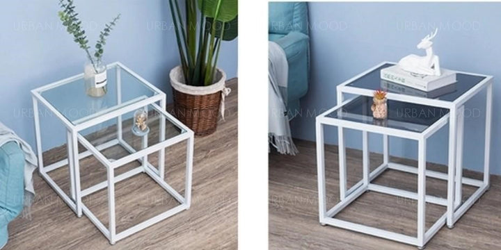 MARCIEL Modern Industrial Tempered Glass Side Table