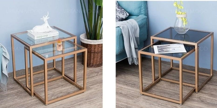 MARCIEL Modern Industrial Tempered Glass Side Table