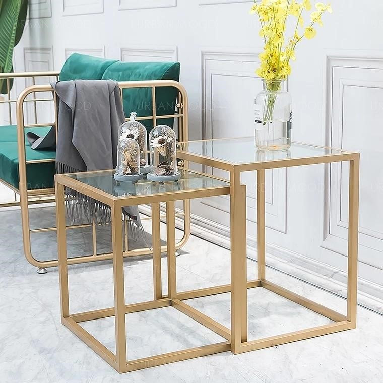 MARCIEL Modern Industrial Tempered Glass Side Table