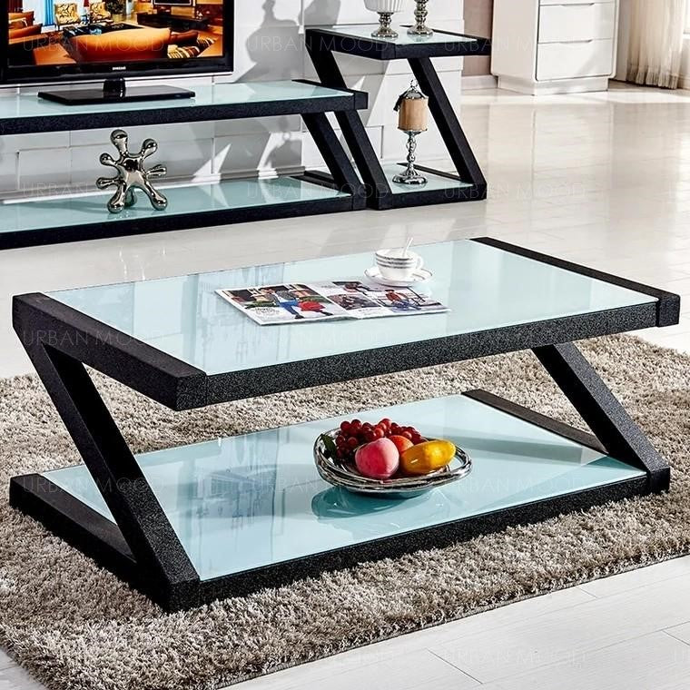 MILANA  Modern Tempered Glass Z Frame Coffee Table