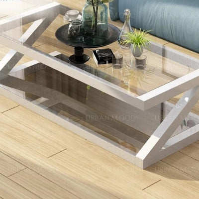 MILANA  Modern Tempered Glass Z Frame Coffee Table