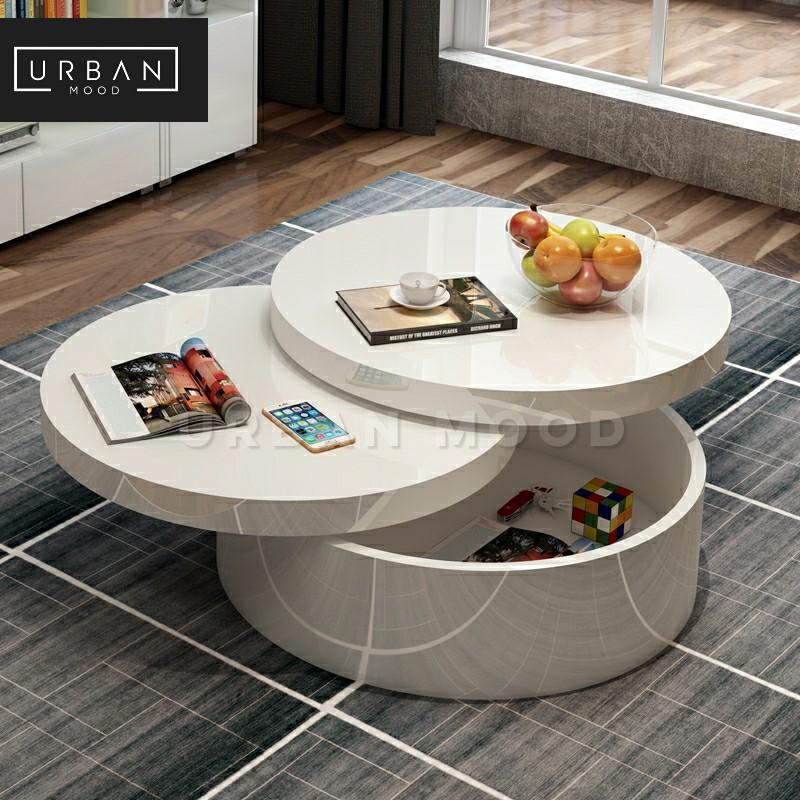 Rotating Modern Table White Round Coffee Table Rotating Contemporary Modern Living Room ...