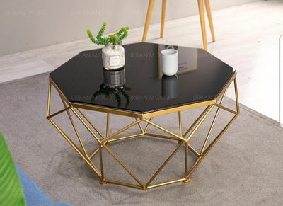 OCTAGON LED Modern Geometric Glass Gold Wire Coffee Table