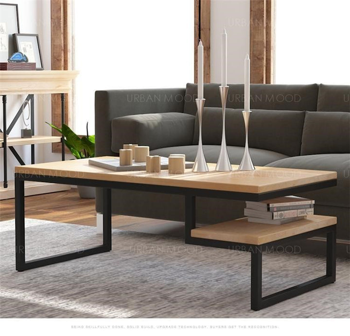 ODYSSEY Rustic Industrial Pine Wood Coffee Table