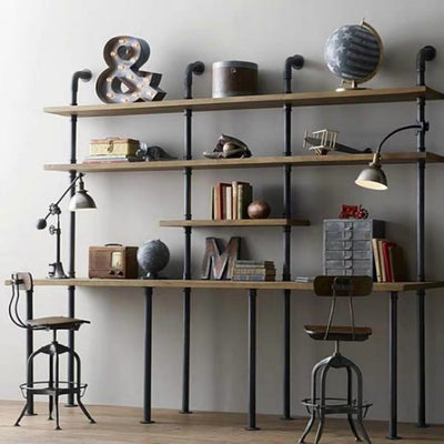 PIPER Modern Industrial Solid Wood Study Table + Shelves