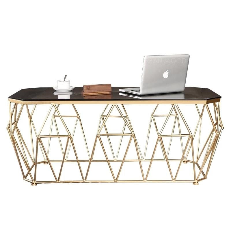 POLYGON Modern Geometric Glass Gold Coffee Table with Light