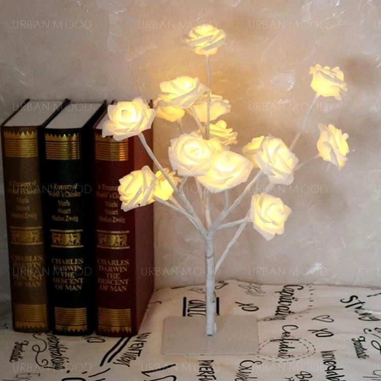 ROSEBUD White Roses Bedside Reading Lamp
