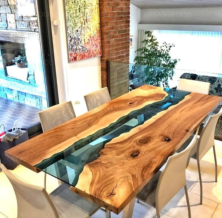 RUBEN Solid Wood Epoxy River Dining Office Table