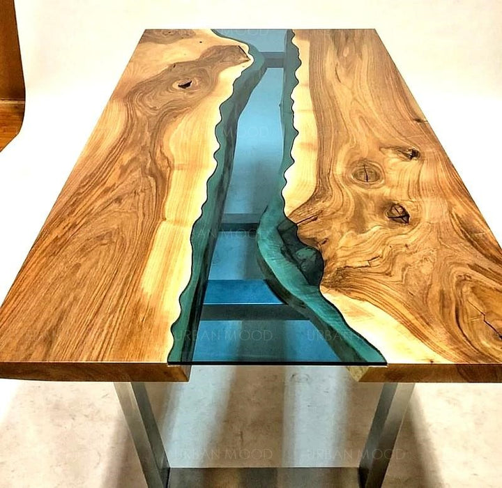 RUBEN Solid Wood Epoxy River Dining Office Table