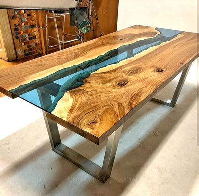 RUBEN Solid Wood Epoxy River Dining Office Table