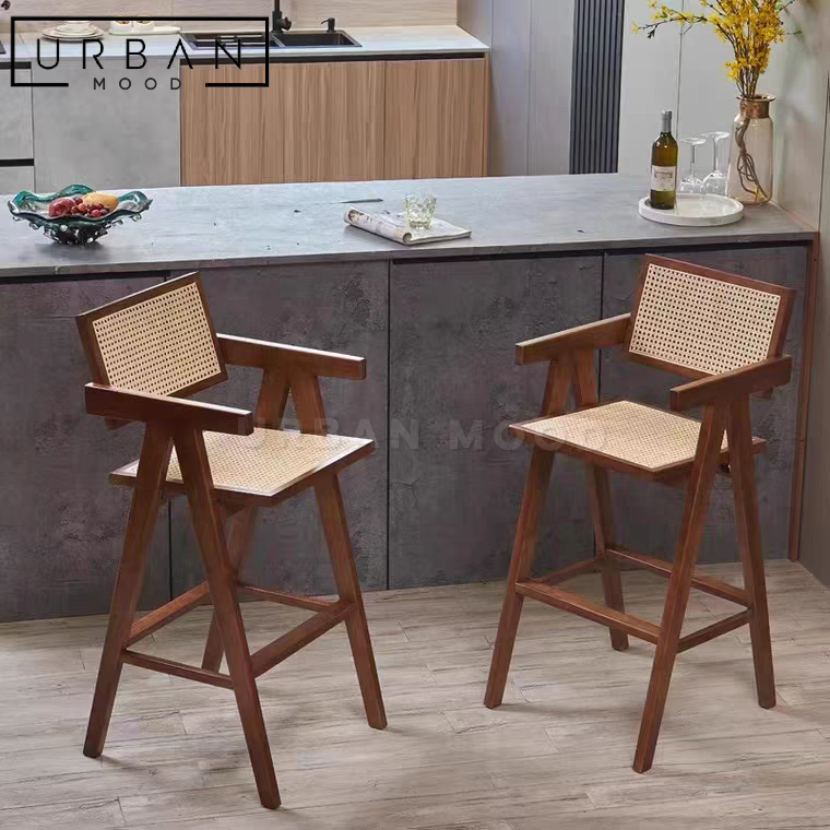 ROSSEX Rustic Rattan Bar Stool