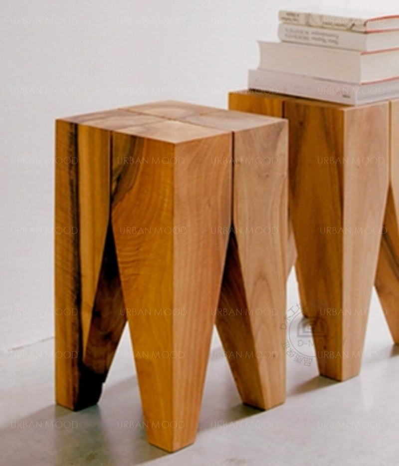 SHINO Natural Wood Slab Side Table / Stool