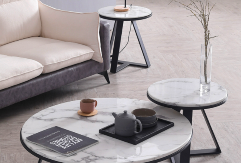 (Clearance) MARRIOT Round Marble Coffee Table Set