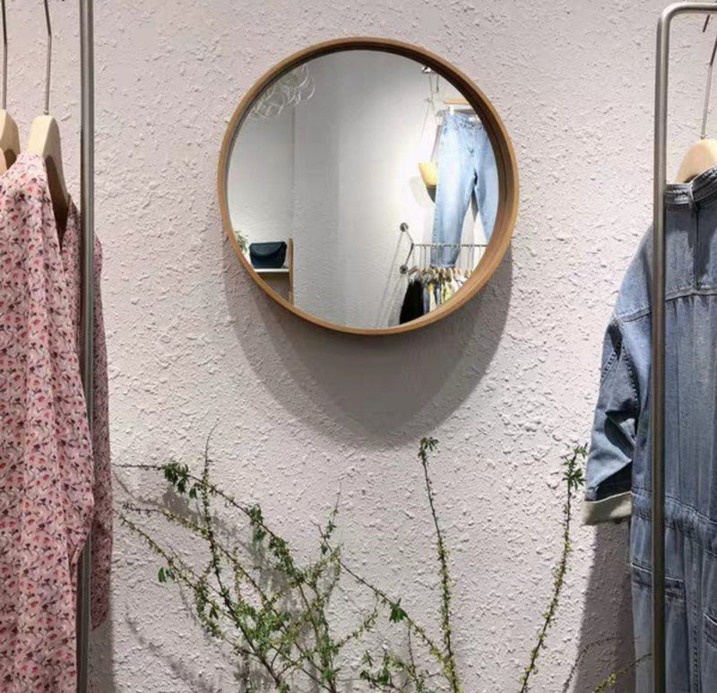 (Clearance) HARLET Solid Wood Round Wall Mirror