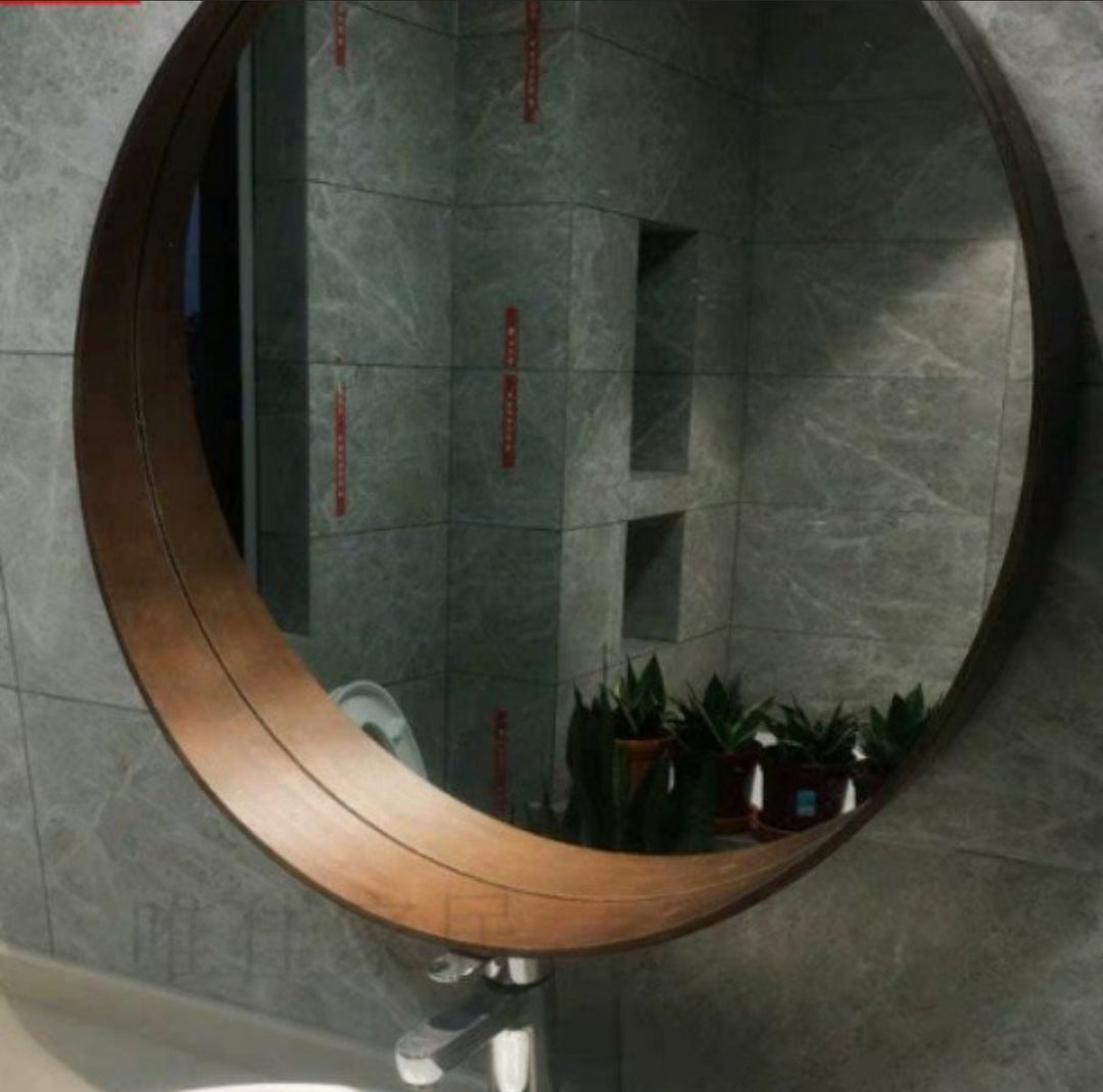 HARLET Solid Wood Round Wall Mirror