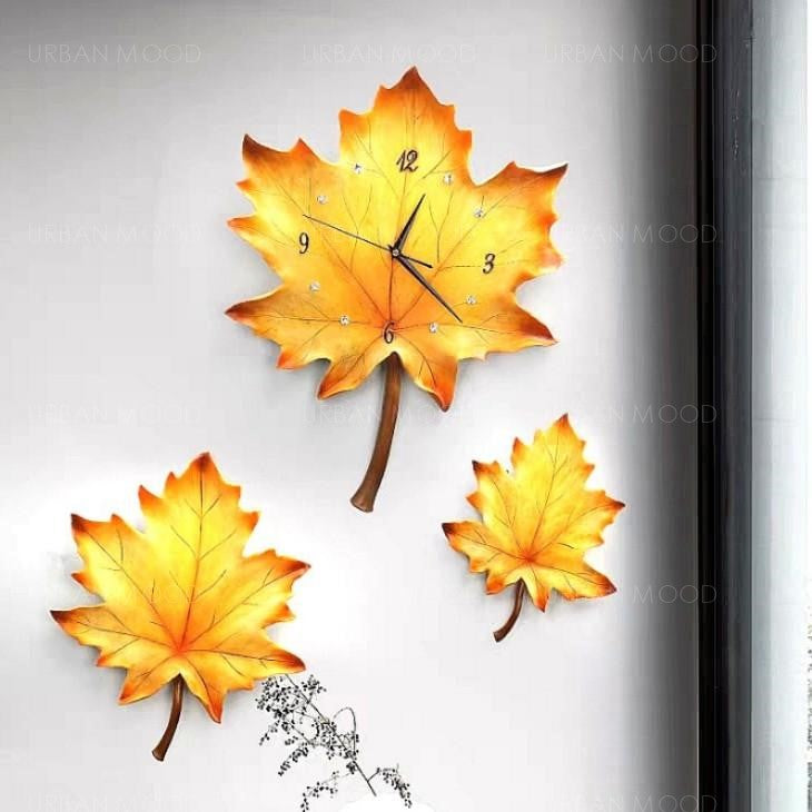 WATARU Autumn Foliage Golden Leaves Wall Clock Decor