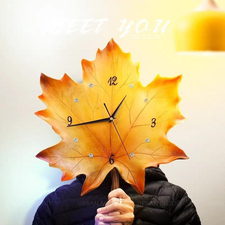 WATARU Autumn Foliage Golden Leaves Wall Clock Decor