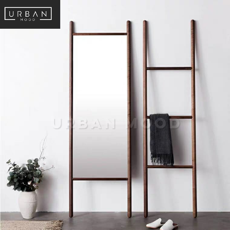 RYAN Rustic Standing Mirror & Ladder Shelf