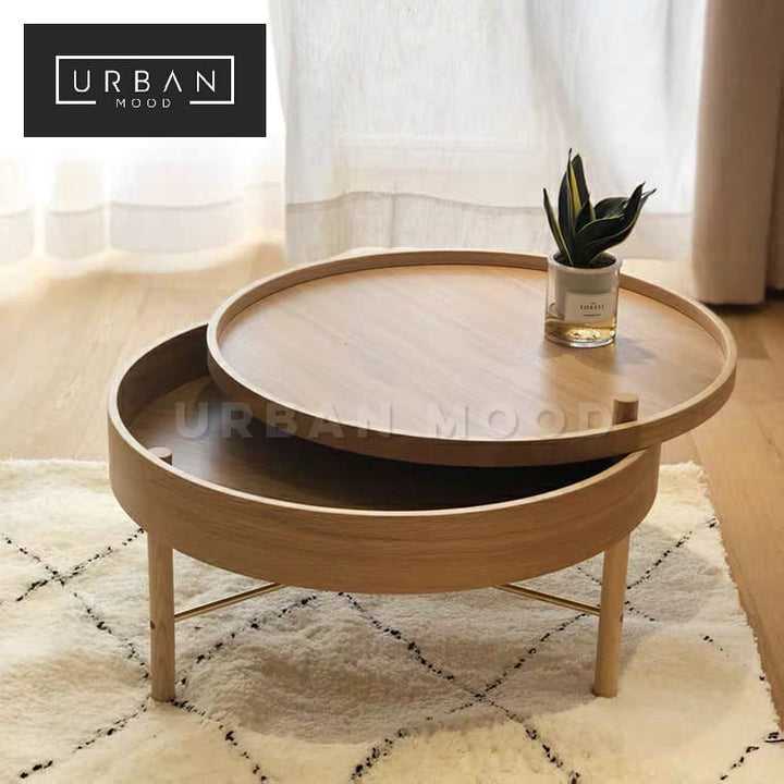 VERNON Round Oak Storage Coffee Table