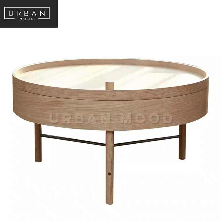 VERNON Round Oak Storage Coffee Table