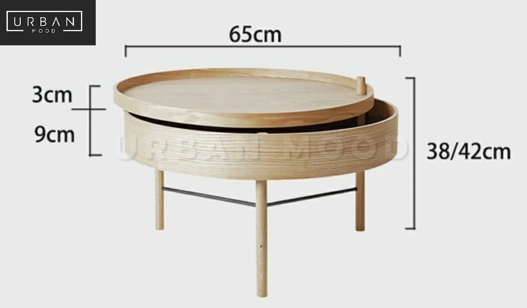 VERNON Round Oak Storage Coffee Table