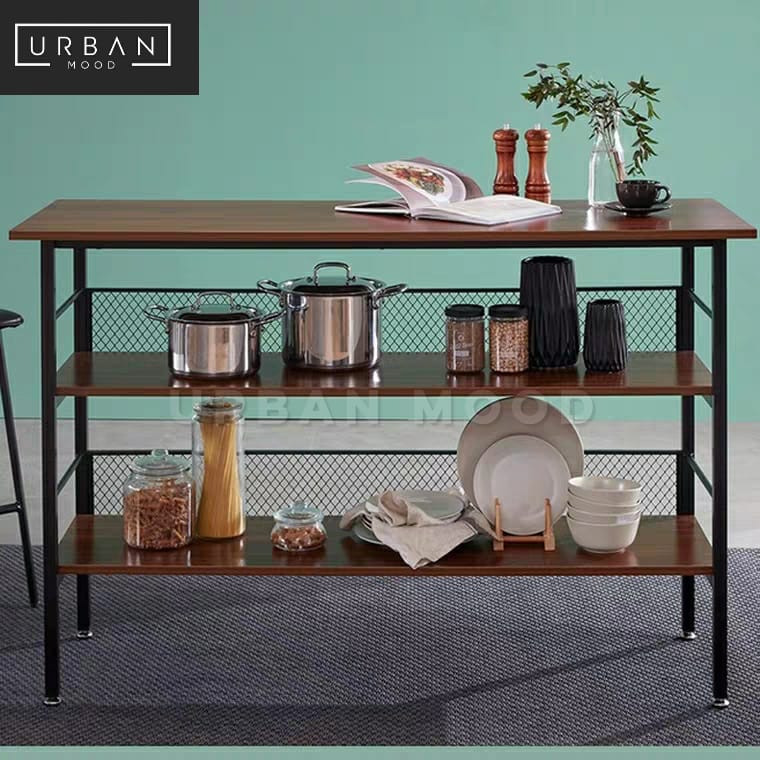 NEAL Industrial Solid Wood Kitchen Island Table