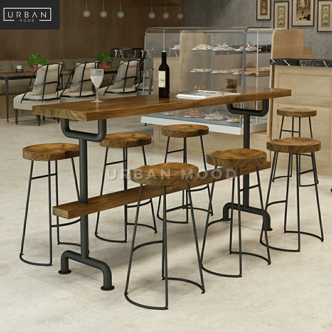 LOREN Industrial Solid Wood Bar Table