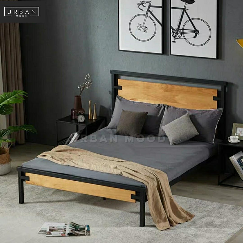 ZENITH Industrial Solid Wood Bed