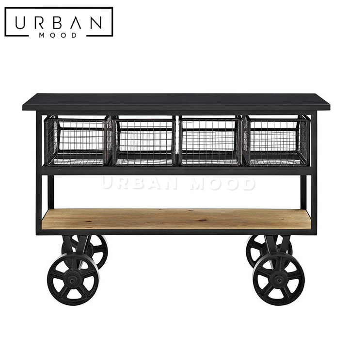 BARKER Industrial Solid Wood Kitchen Cart