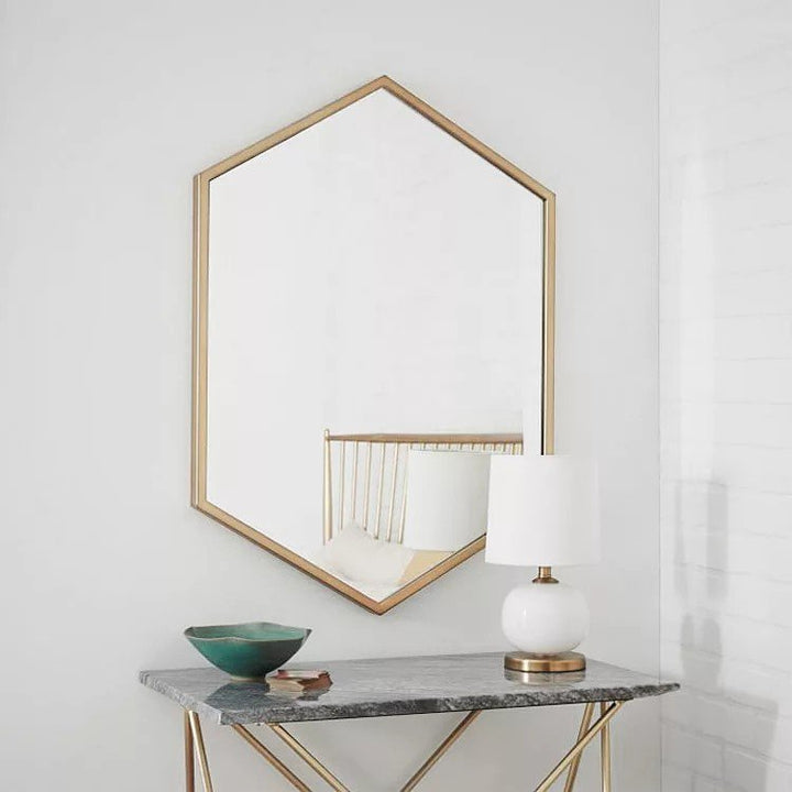 CORDELIA Vintage Hexagon Gold Wall Mirror