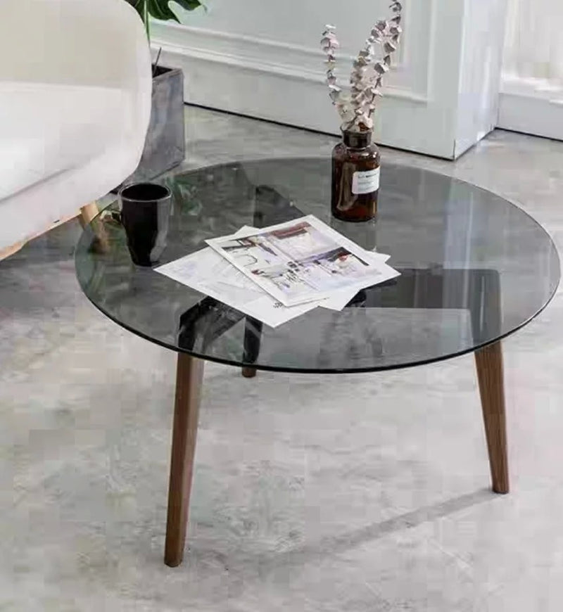 DUMO Round Glass Solid Wood Coffee Table