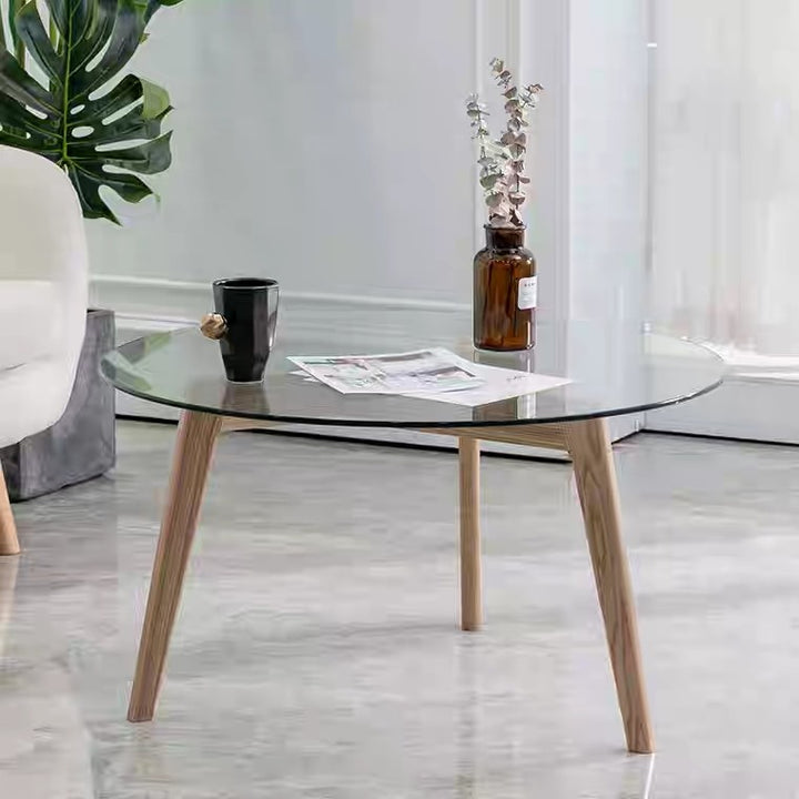 DUMO Round Glass Solid Wood Coffee Table