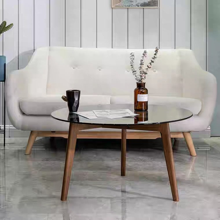 DUMO Round Glass Solid Wood Coffee Table