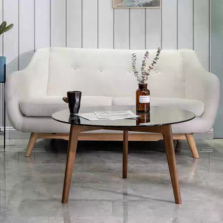 DUMO Round Glass Solid Wood Coffee Table