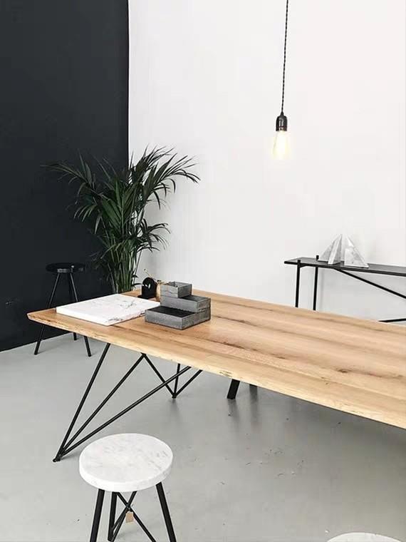 FLYNN Modern Industrial Ultra Slim Solid Wood Dining Table